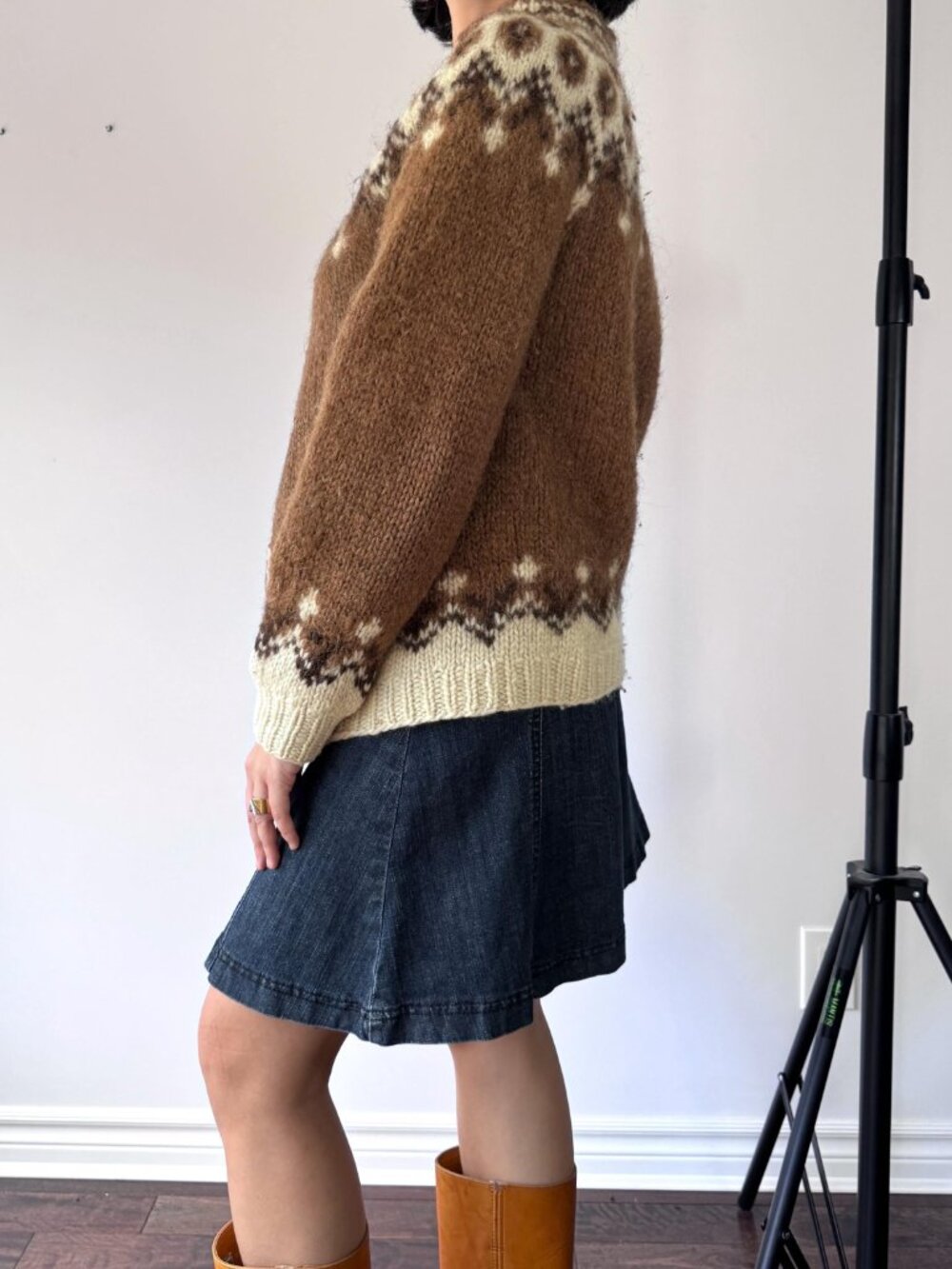 Vintage brown fair isle nordic icelandic wool chunky hand knit cardigan sweater - Picture 3 of 8